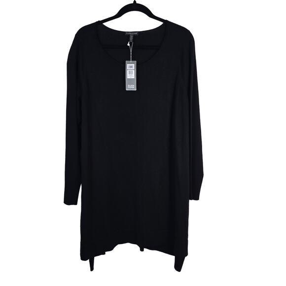 Eileen Fisher Ballet Neck Layer Dress Women's 1X Black Merino Wool Quiet Luxury - Picture 1 of 13